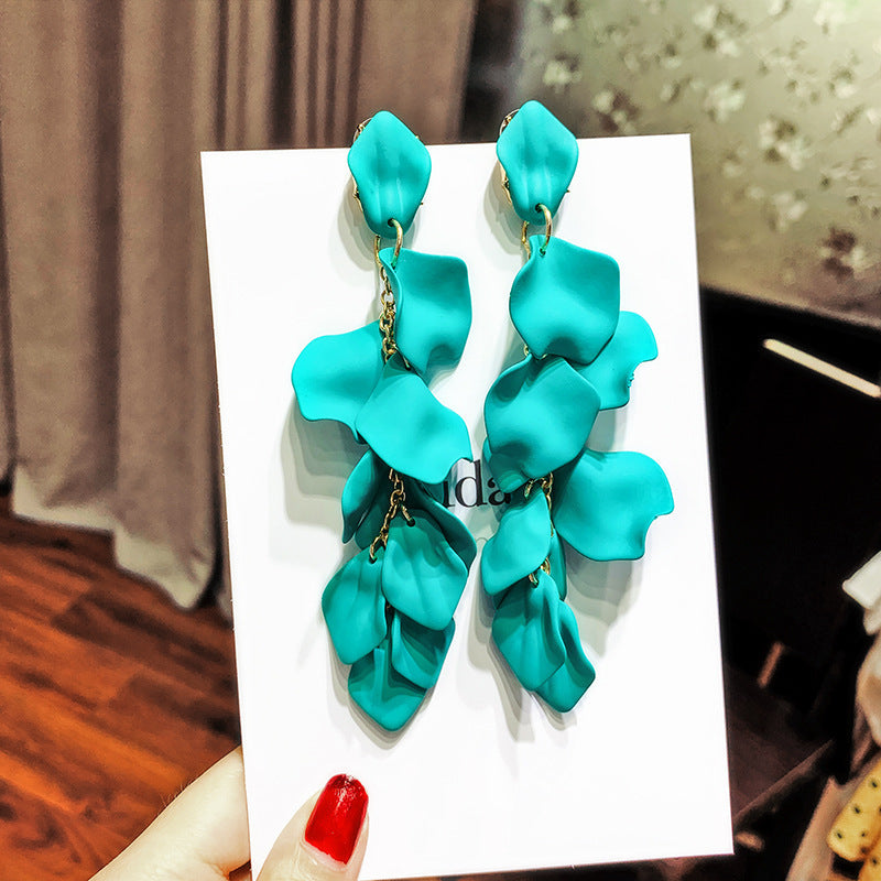 Korean Style Rose Petals Exaggerated Fashion Long Earrings