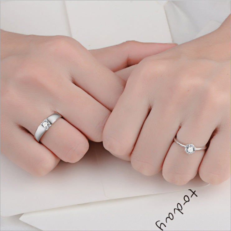 Women's & Men's Pair Of Diamond Adjustable Open Mouth Gift Proposal Ring