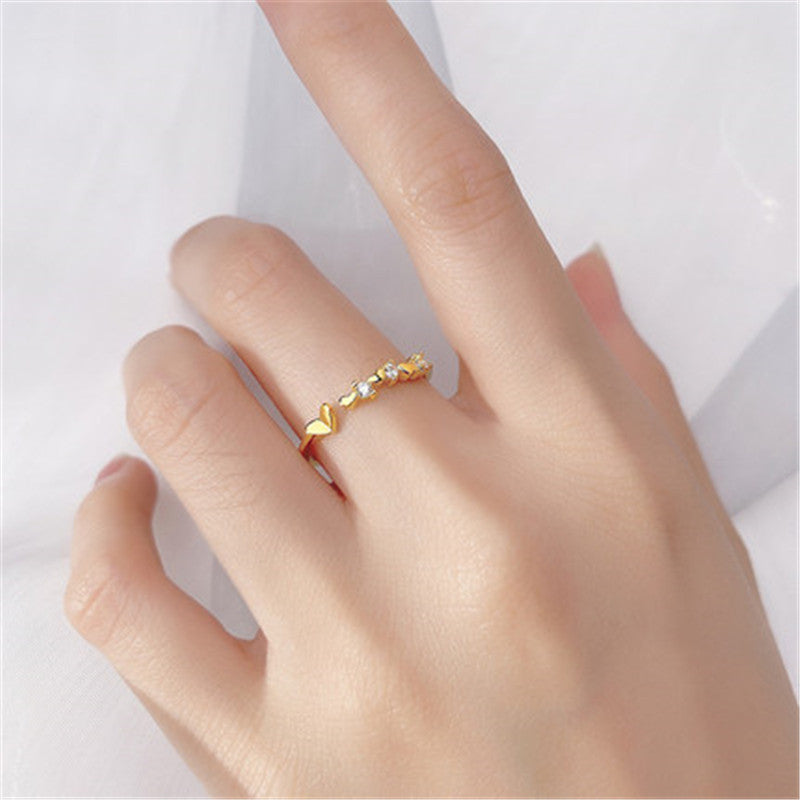 Fashion Sweet Love Female Temperament Micro Rhinestone Simple Light Luxury Ring
