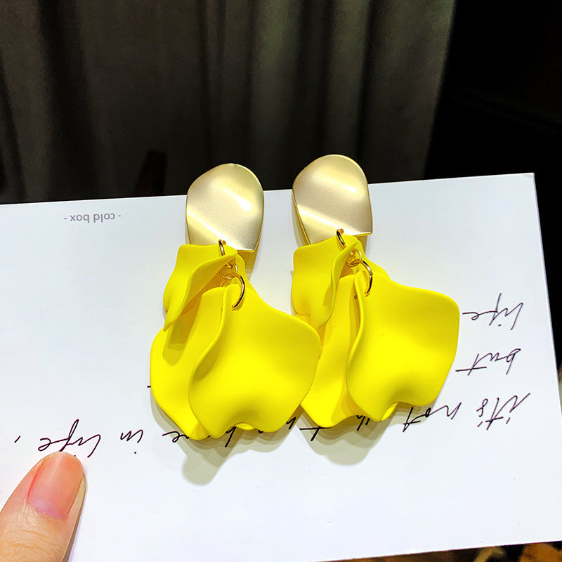 Korean Style Rose Petals Exaggerated Fashion Long Earrings