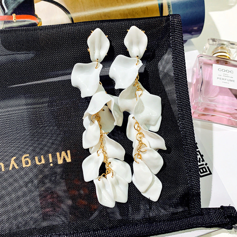 Korean Style Rose Petals Exaggerated Fashion Long Earrings