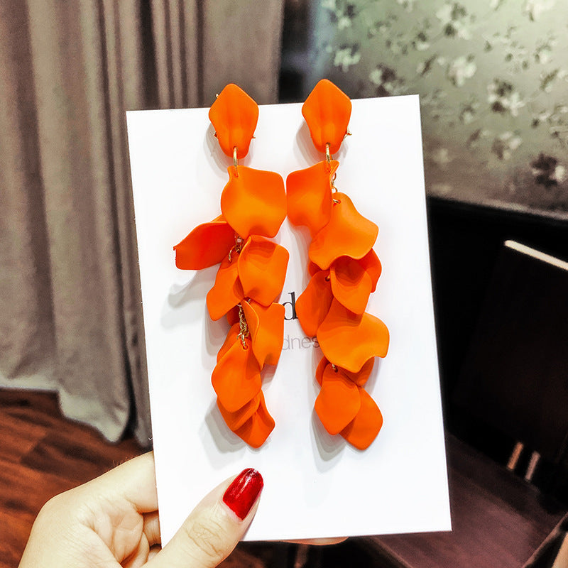 Korean Style Rose Petals Exaggerated Fashion Long Earrings