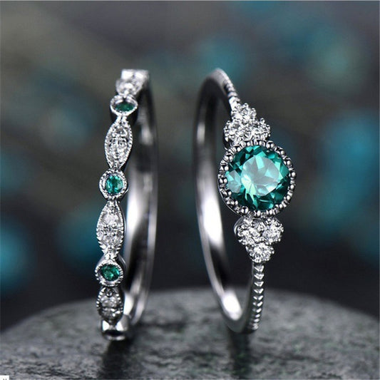 Women's Fashion Zircon Emerald Engagement Couple Rings