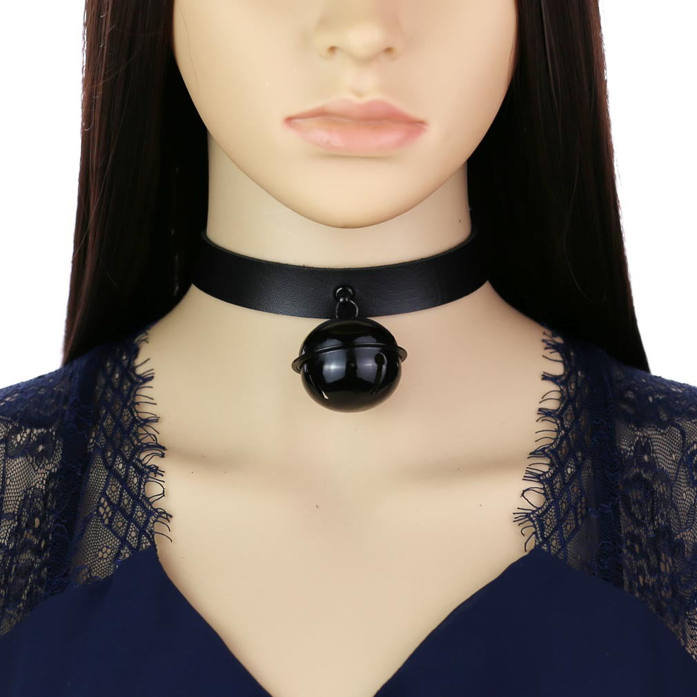 Leather Collar Personality Black Big Bell Neck Band Necklace