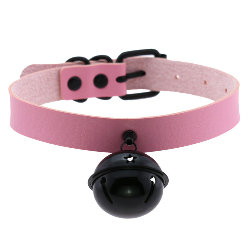 Leather Collar Personality Black Big Bell Neck Band Necklace