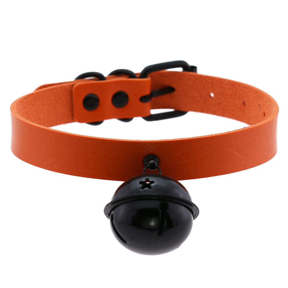 Leather Collar Personality Black Big Bell Neck Band Necklace