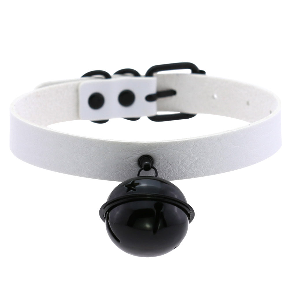 Leather Collar Personality Black Big Bell Neck Band Necklace