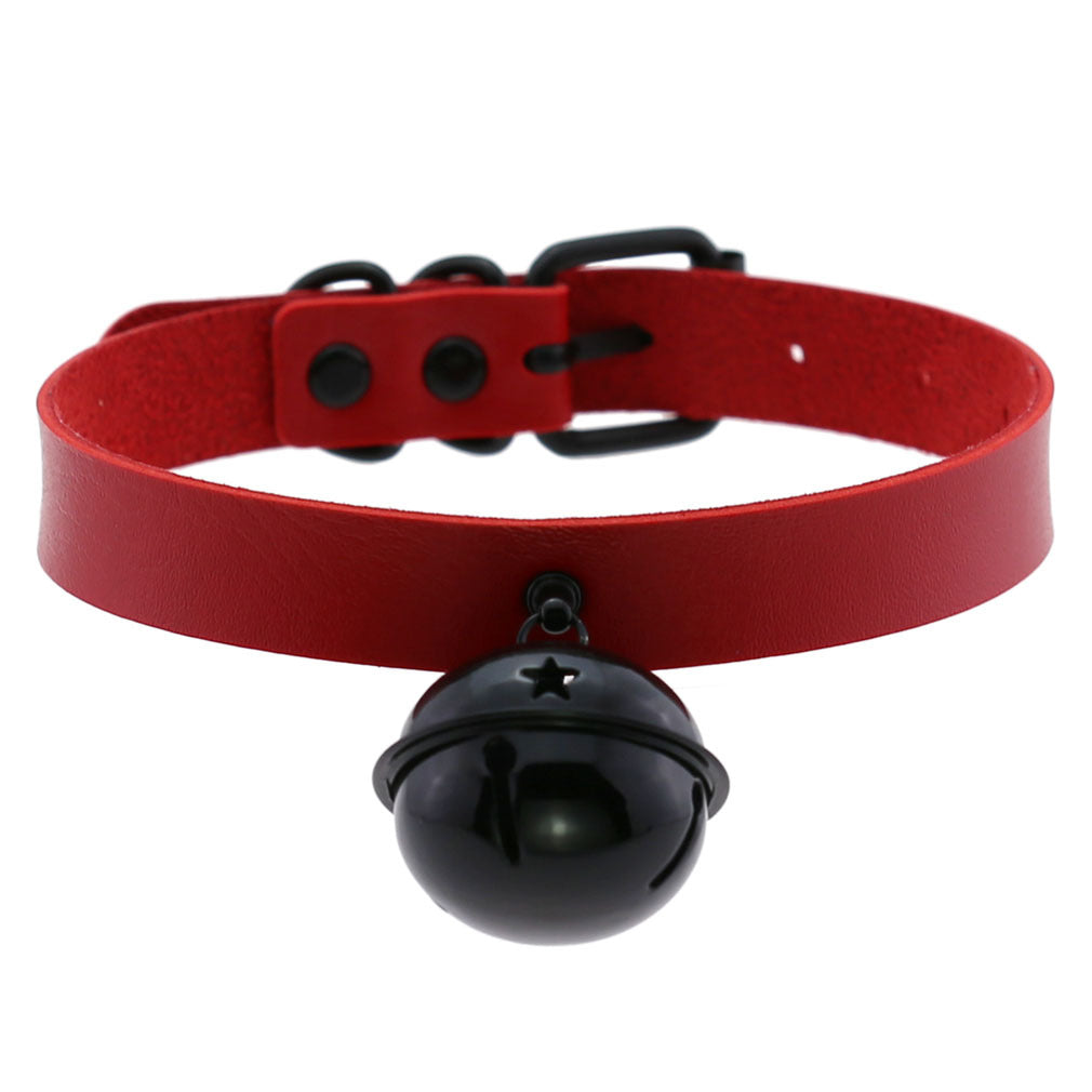 Leather Collar Personality Black Big Bell Neck Band Necklace