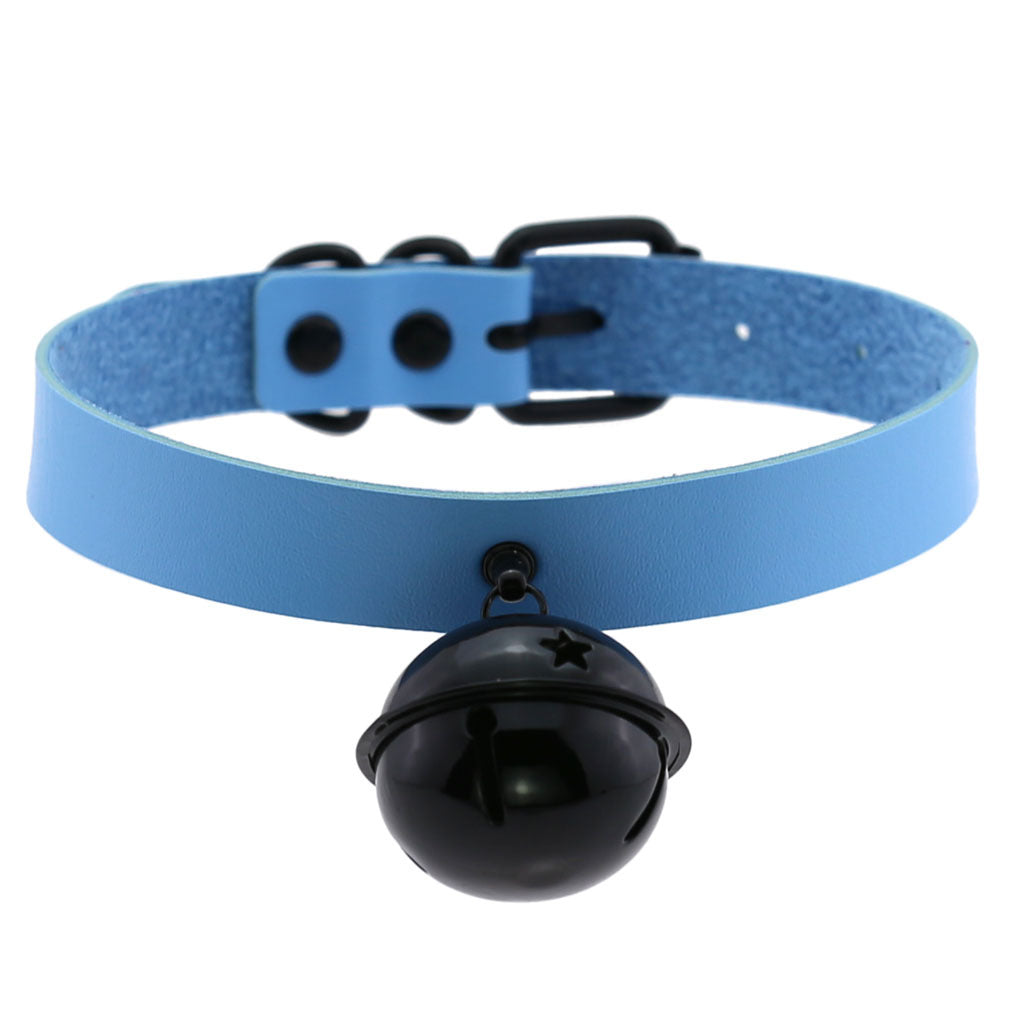 Leather Collar Personality Black Big Bell Neck Band Necklace