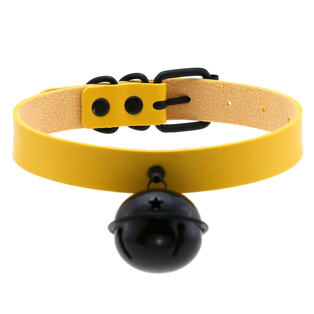 Leather Collar Personality Black Big Bell Neck Band Necklace