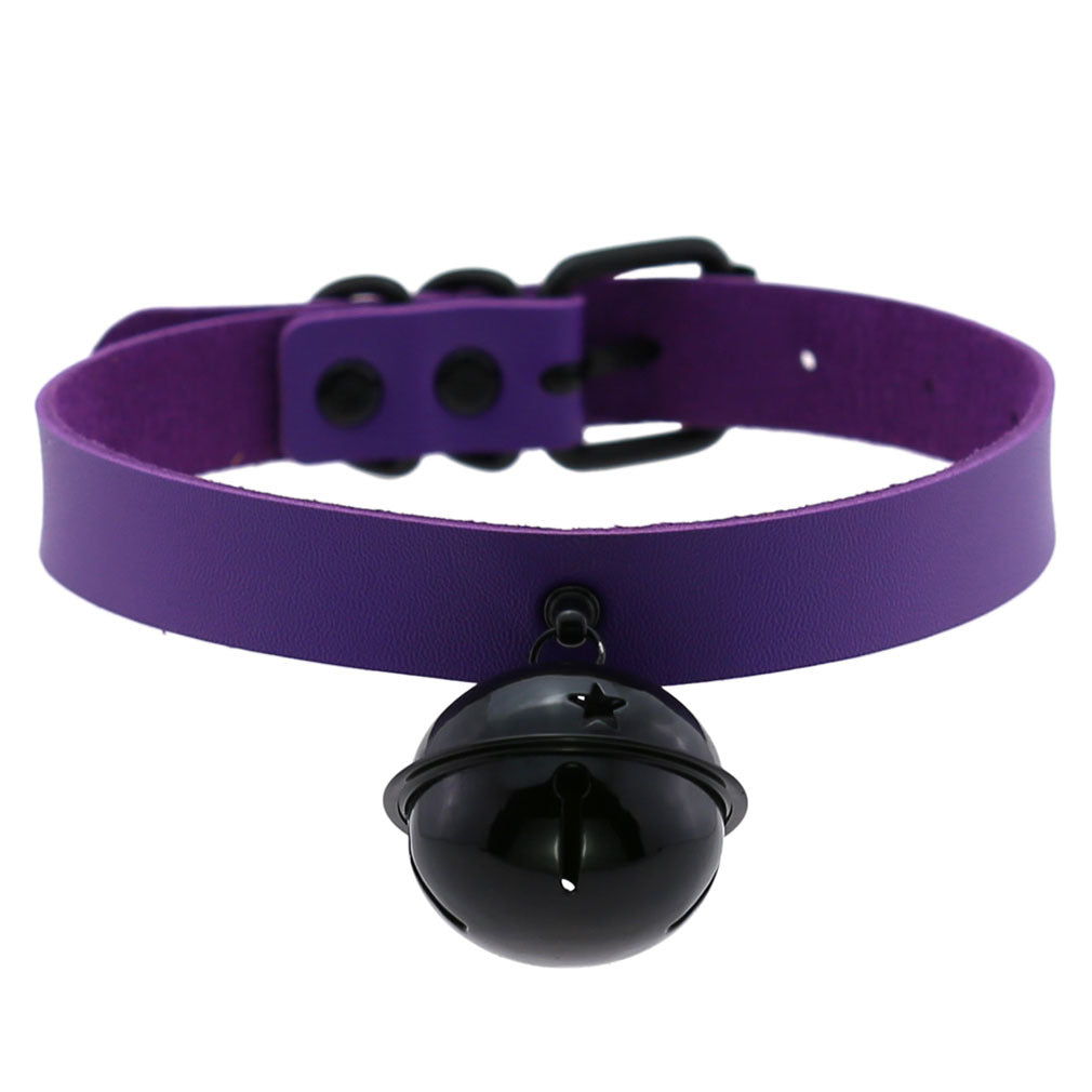 Leather Collar Personality Black Big Bell Neck Band Necklace