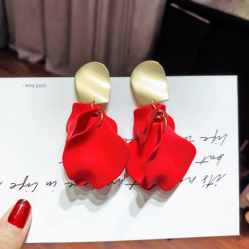 Korean Style Rose Petals Exaggerated Fashion Long Earrings
