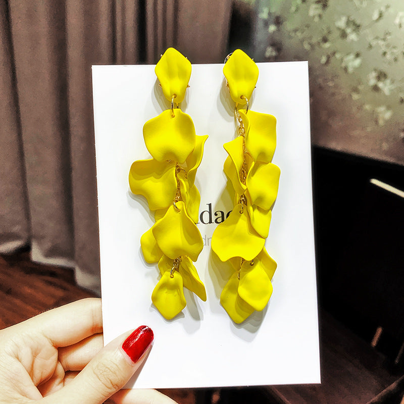 Korean Style Rose Petals Exaggerated Fashion Long Earrings