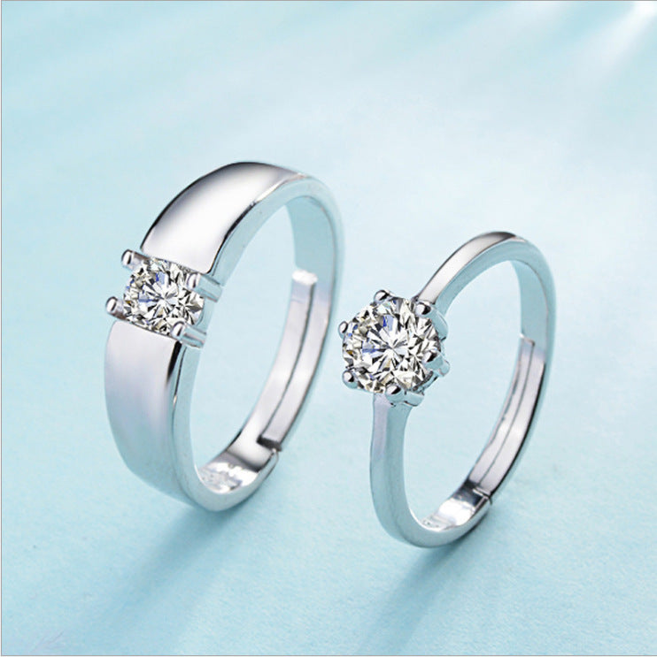 Women's & Men's Pair Of Diamond Adjustable Open Mouth Gift Proposal Ring