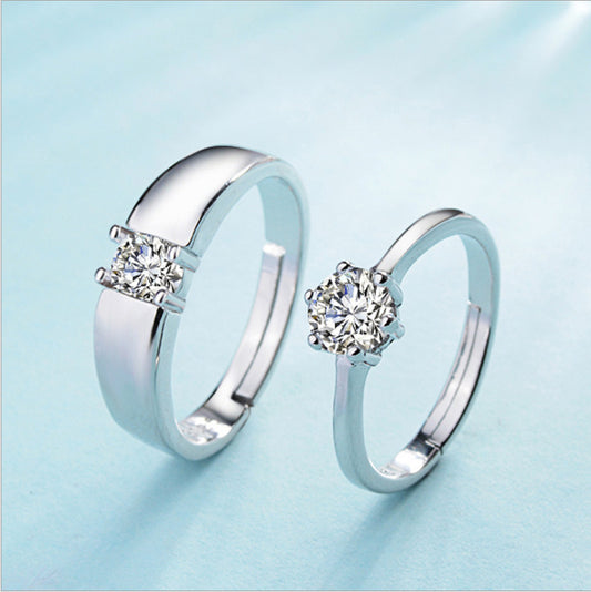 Women's & Men's Pair Of Diamond Adjustable Open Mouth Gift Proposal Ring