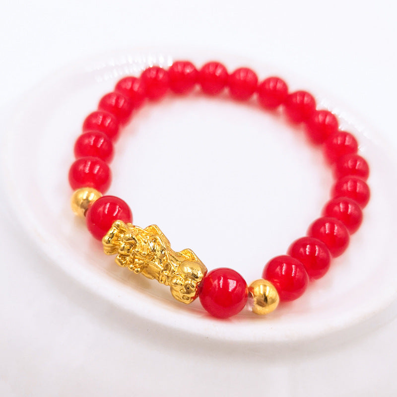 Women's & Men's Pi Imitation Jade Red Agate Alluvial Money Drawing For Bracelets