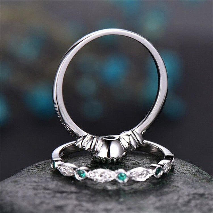 Women's Fashion Zircon Emerald Engagement Couple Rings