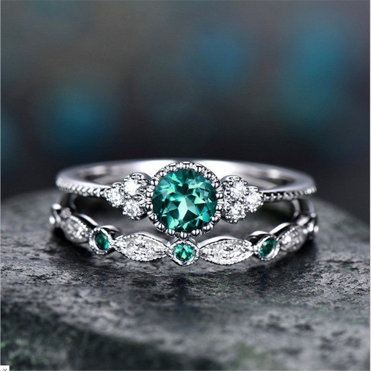 Women's Fashion Zircon Emerald Engagement Couple Rings