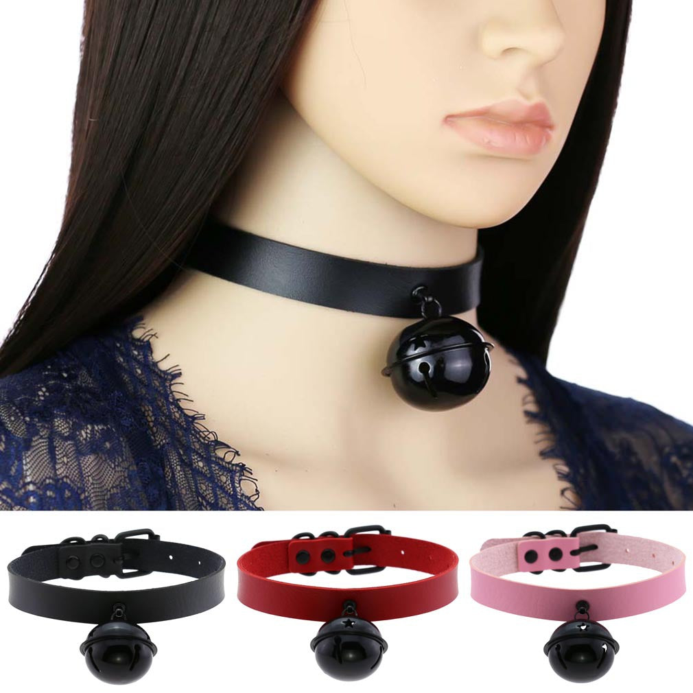 Leather Collar Personality Black Big Bell Neck Band Necklace