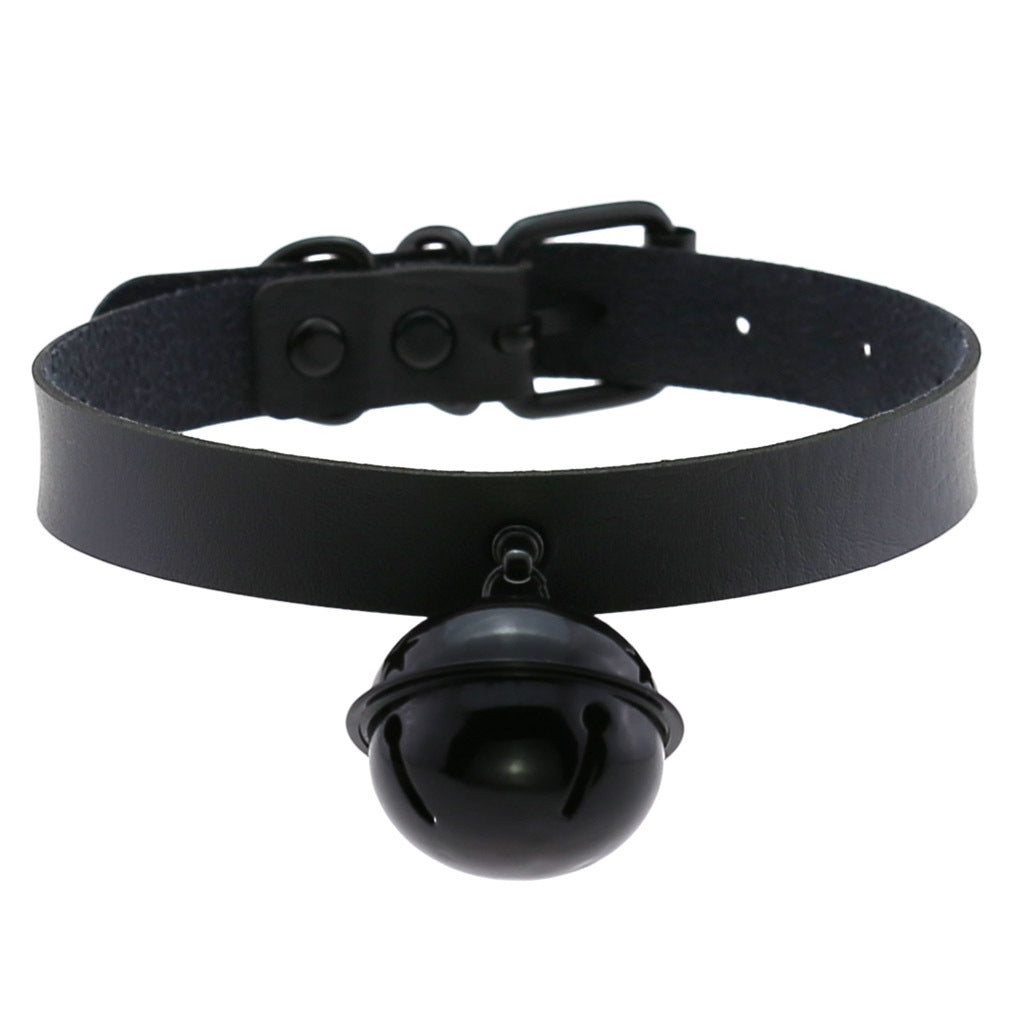 Leather Collar Personality Black Big Bell Neck Band Necklace