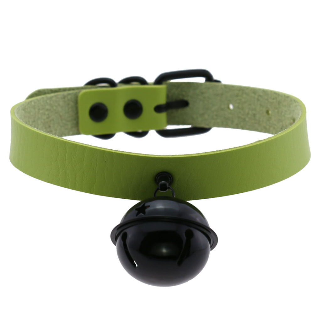 Leather Collar Personality Black Big Bell Neck Band Necklace