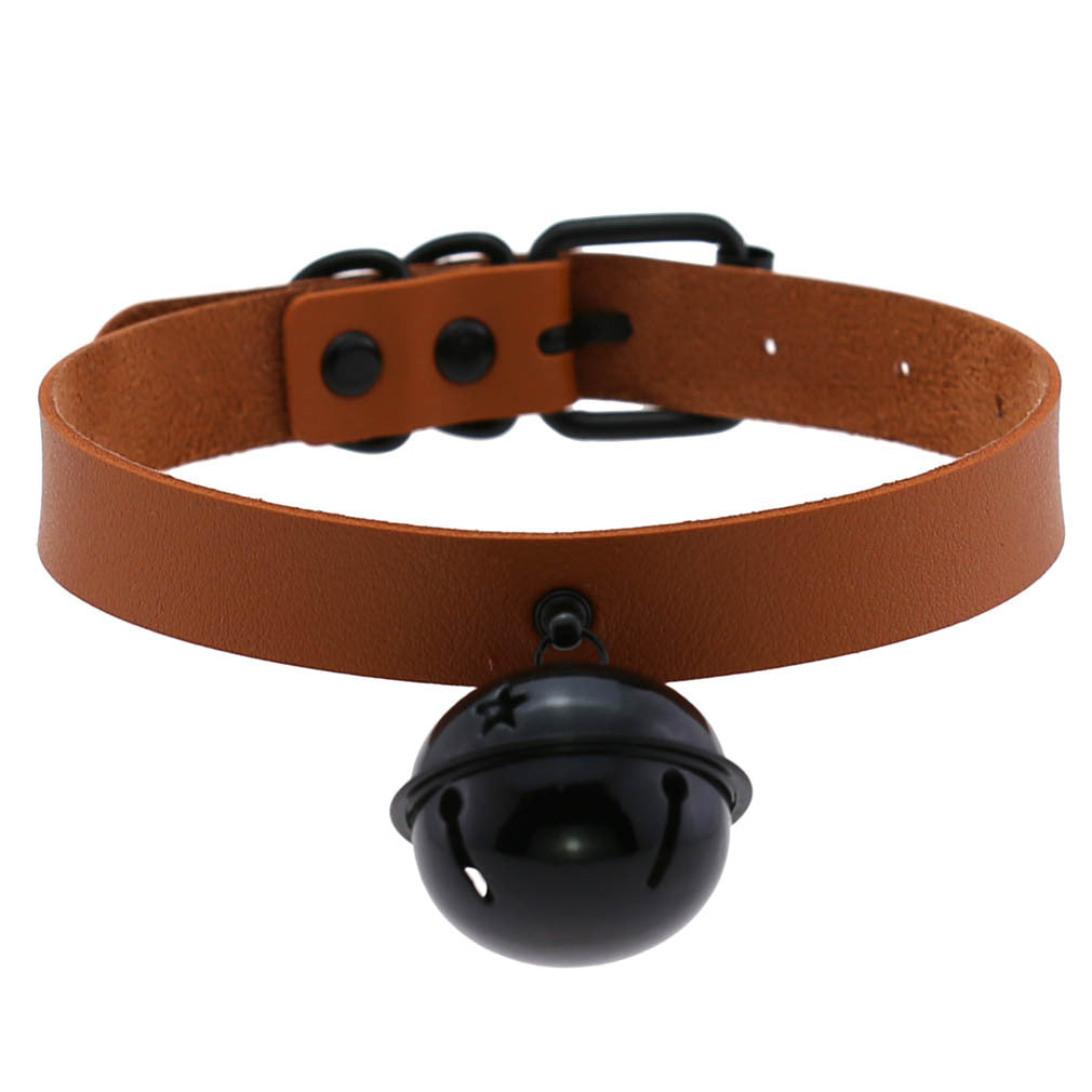 Leather Collar Personality Black Big Bell Neck Band Necklace