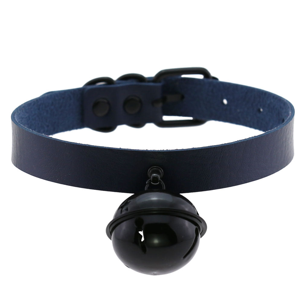 Leather Collar Personality Black Big Bell Neck Band Necklace