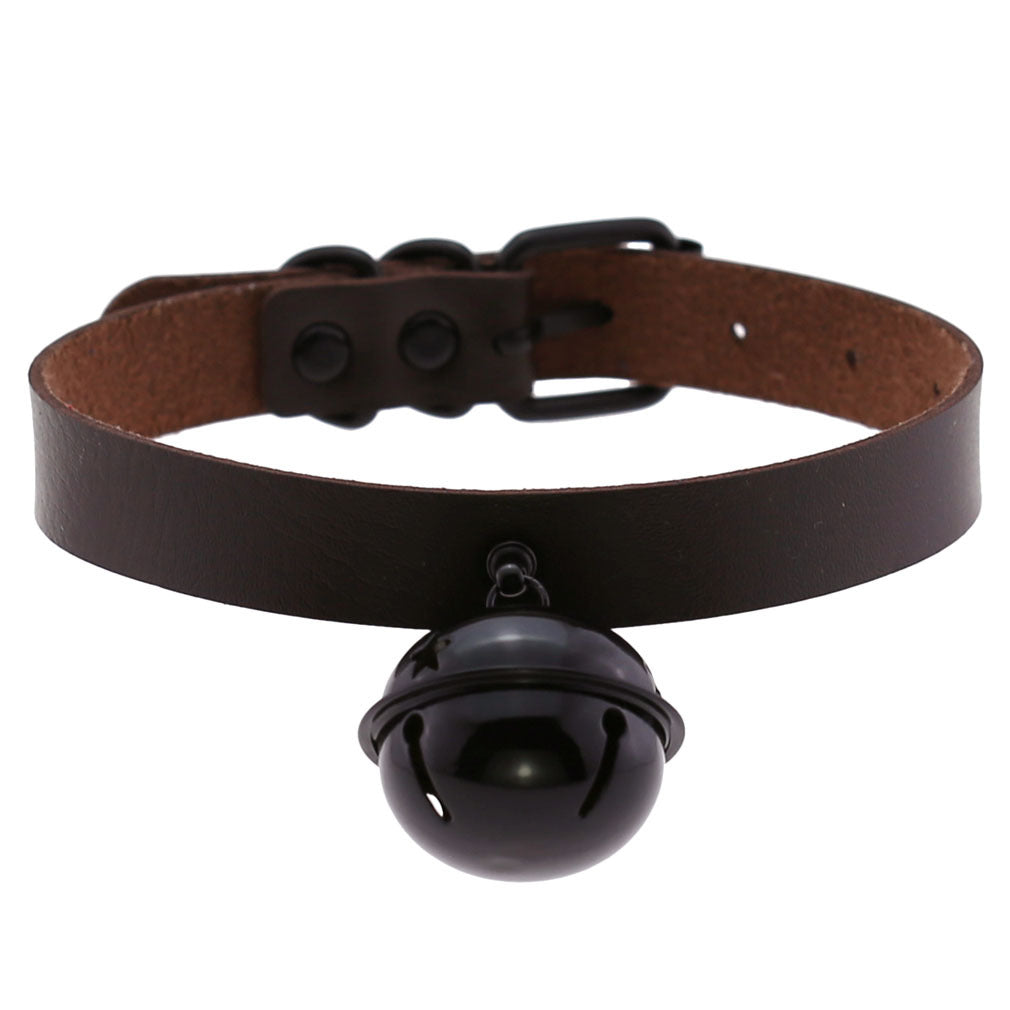 Leather Collar Personality Black Big Bell Neck Band Necklace