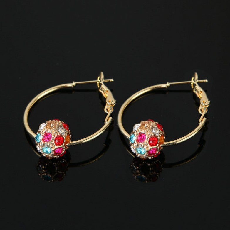 Colorful Crystals Lucky Ball Bead Ear Earrings