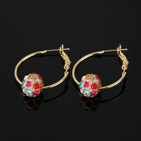 Colorful Crystals Lucky Ball Bead Ear Earrings