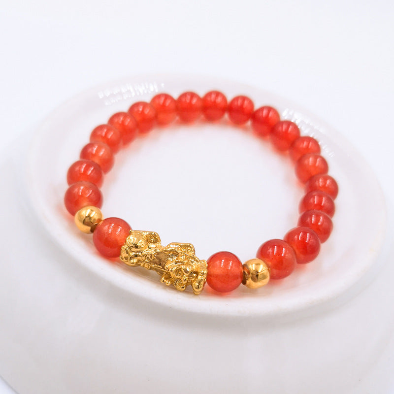 Women's & Men's Pi Imitation Jade Red Agate Alluvial Money Drawing For Bracelets