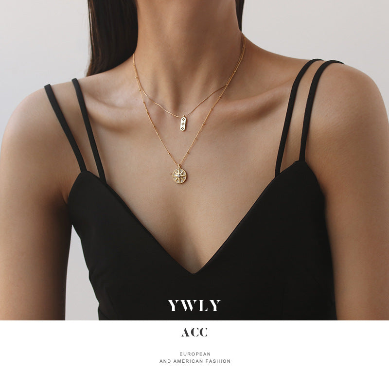 Women's Disc High-grade Rectangular Twin Diamond Clavicle Necklaces