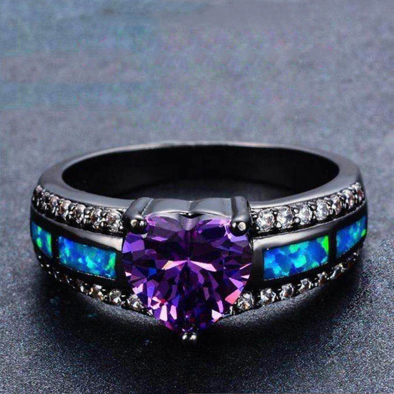 Women's Jewelry Black Gold Heart-shaped Purple Zircon Electroplated Rings