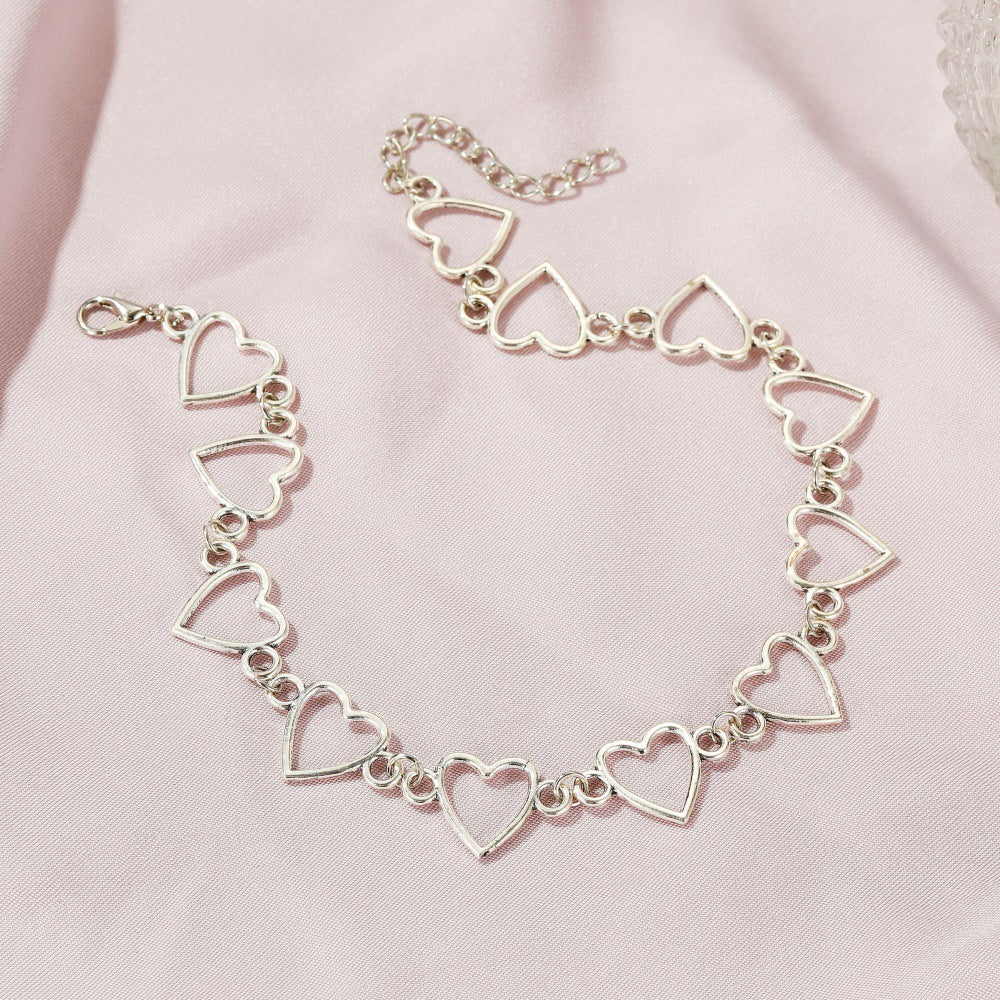 Hollow Heart Alloy Peach Cold Style Necklaces