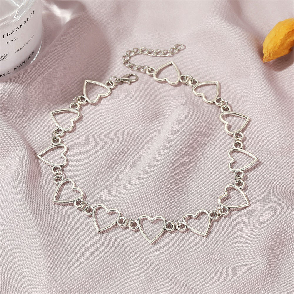 Hollow Heart Alloy Peach Cold Style Necklaces