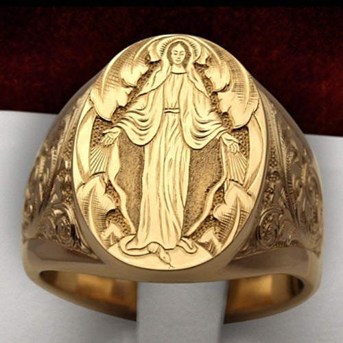 Neutral Gold-plated Virgin Mary Blessing Badge Rings