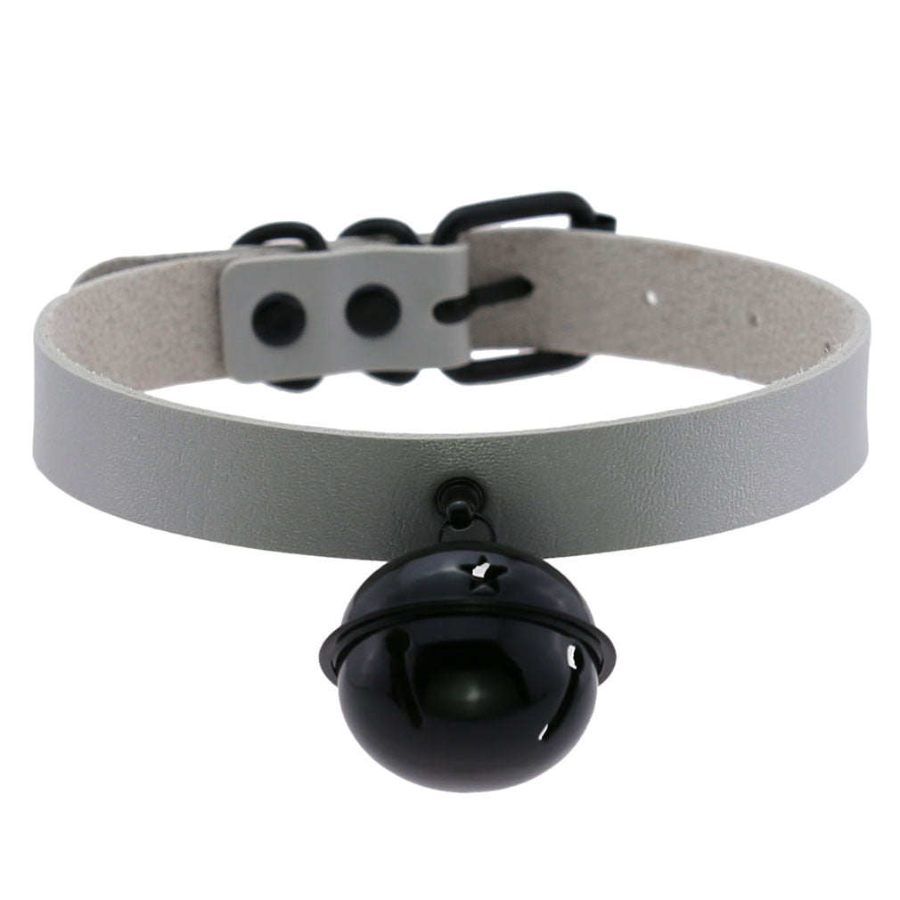 Leather Collar Personality Black Big Bell Neck Band Necklace