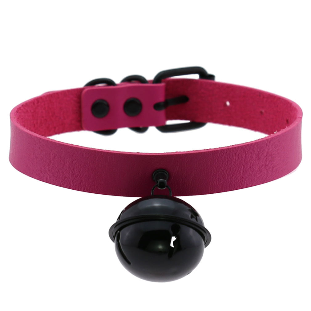 Leather Collar Personality Black Big Bell Neck Band Necklace