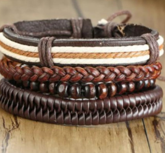 Men's Vintage Weave Leather Rope Suit Hand Bracelets