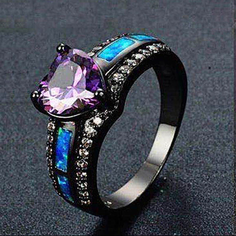 Women's Jewelry Black Gold Heart-shaped Purple Zircon Electroplated Rings