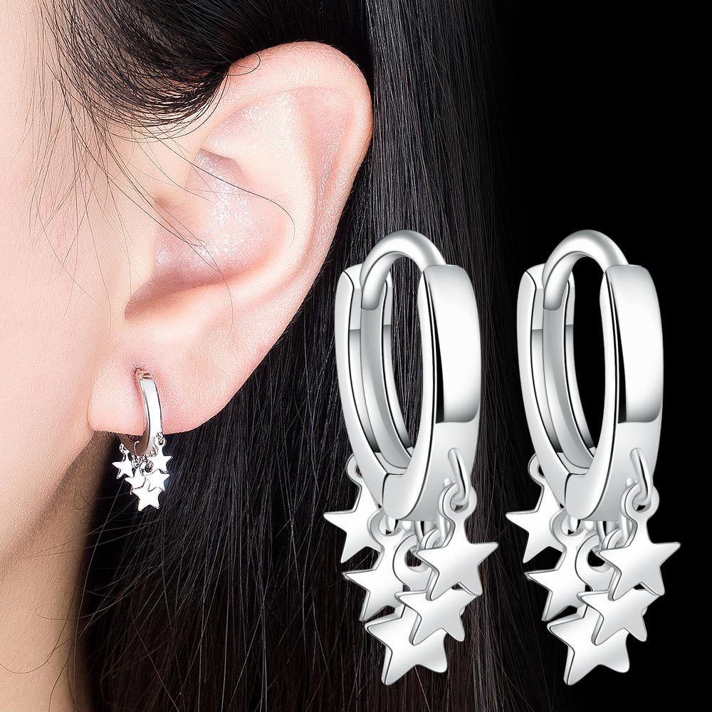 Women's Pentagram Ear Clip Small Circle Cuff Earrings