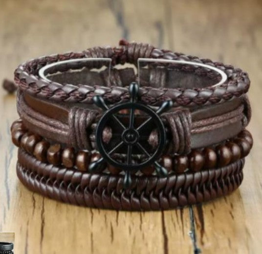 Men's Vintage Weave Leather Rope Suit Hand Bracelets