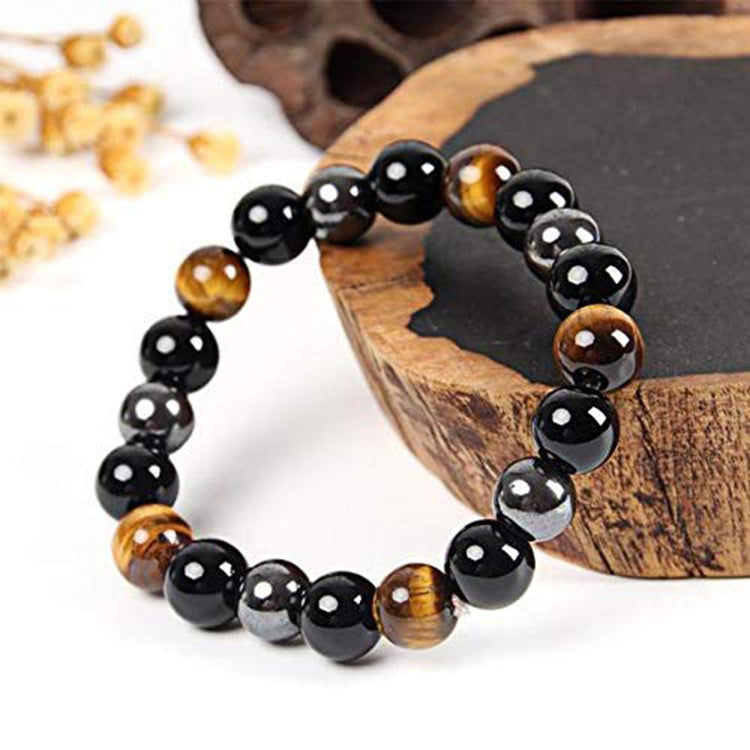 Men's Handmade Single Circle Haematite Tiger Eye Bracelet
