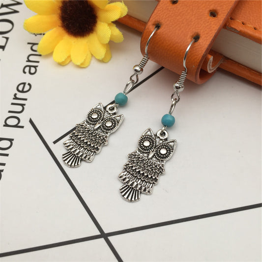 Ethnic Style Alloy Leaves Palm Owl Earrings