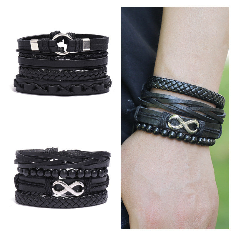 Men's Cowhide Hand-woven Leather Carrying Strap Bracelet