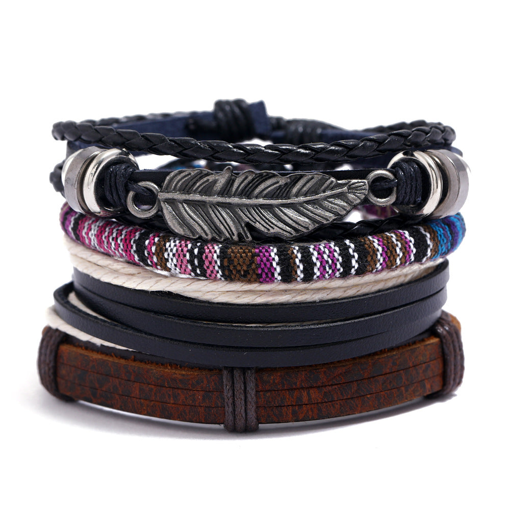 Men's Cowhide Hand-woven Leather Carrying Strap Bracelet