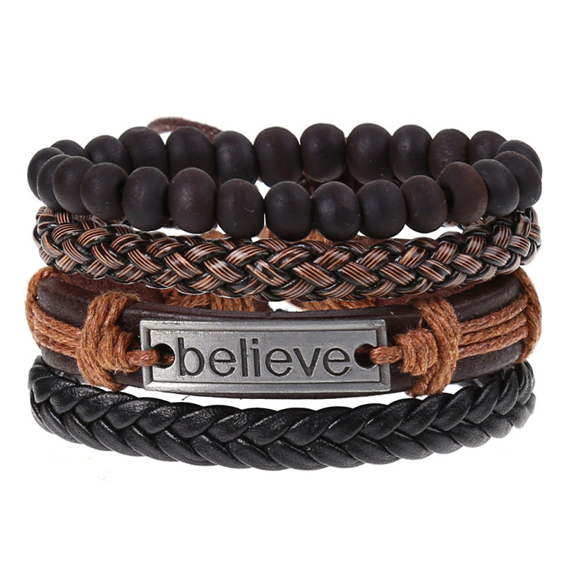 Men's Cowhide Hand-woven Leather Carrying Strap Bracelet