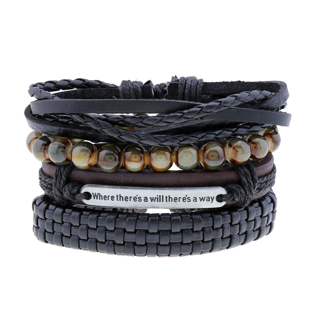 Men's Cowhide Hand-woven Leather Carrying Strap Bracelet