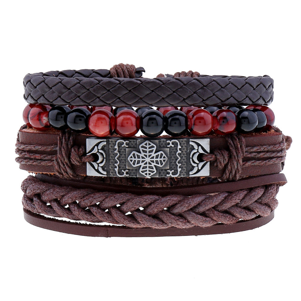 Men's Cowhide Hand-woven Leather Carrying Strap Bracelet