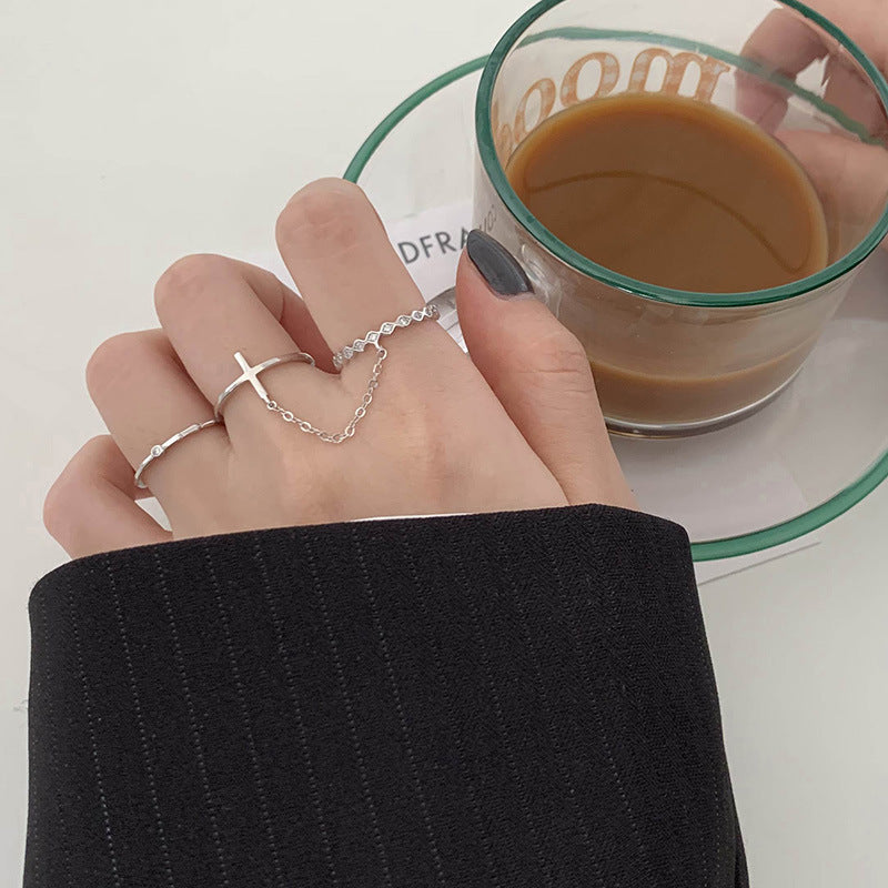 One-piece Cross Fashion Trendy Niche Geometric Double Ring